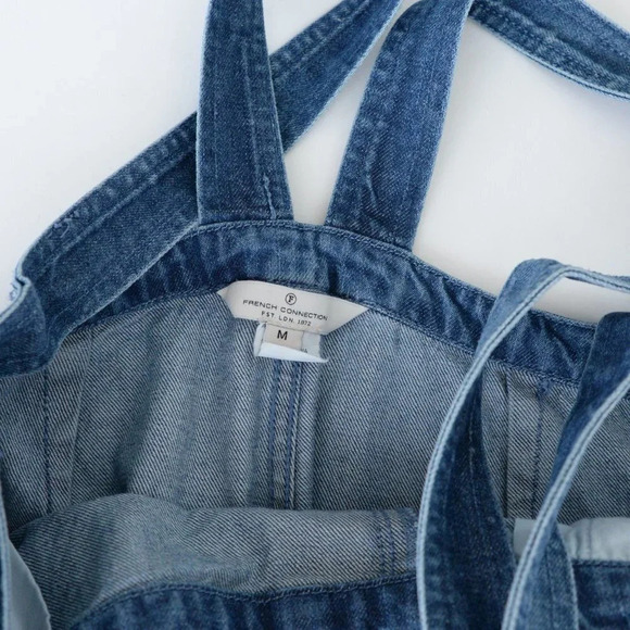 French Connection Blue Shadow Dungarees Denim Overalls Med - Picture 14 of 16